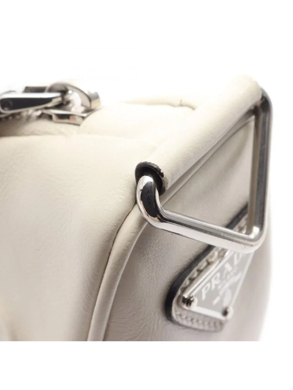 Prada Shoulder Bag Triangle White Black Leather